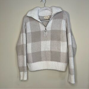 Jessica‎ Simpson soft plaid quarter zip sweater gray cream collar women's Medium